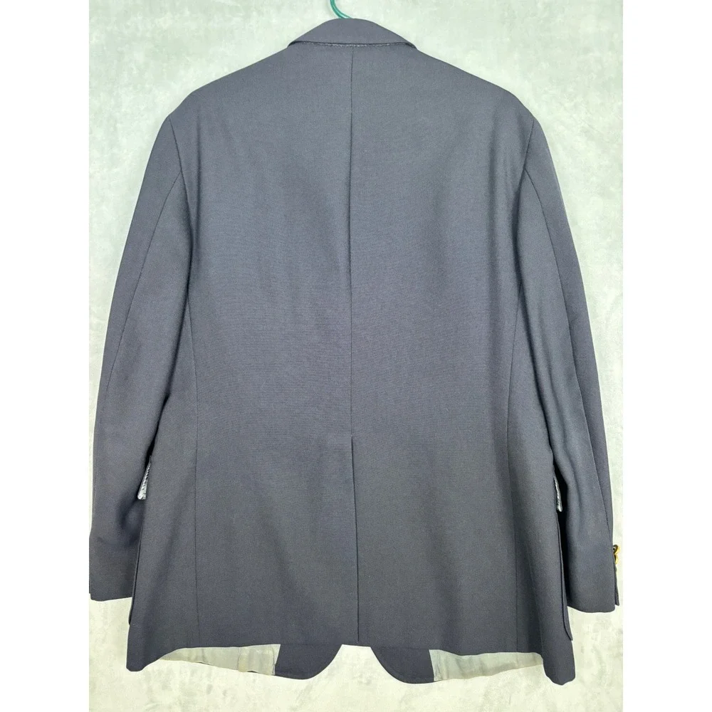 Chaps Ralph Lauren Mens Navy Blue 42R Blazer Gold Crest Buttons Hopsack Jacket
